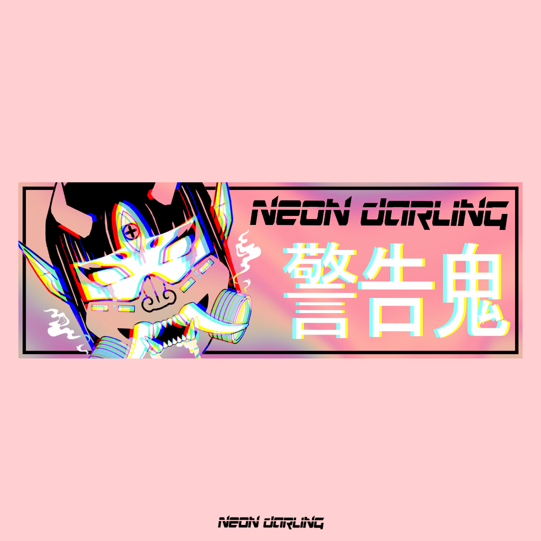 Cyber Oni Fuji Glitch Slap Sticker Holographic Design