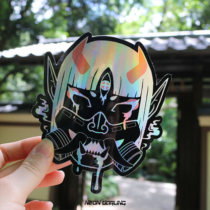 Cyber Oni Mask Original Character Fuji Holographic Sticker Japan