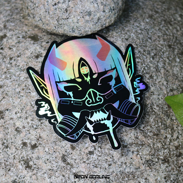 Cyber Oni Mask Original Character Fuji Holographic Sticker JDM