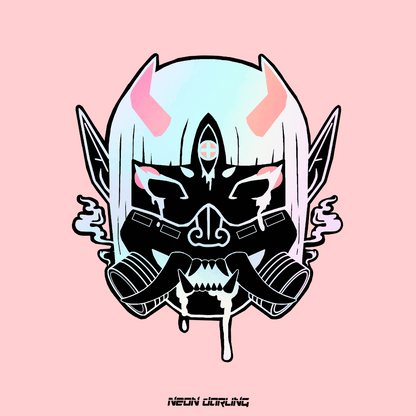 Cyber Oni Mask Original Character Fuji Holographic Sticker